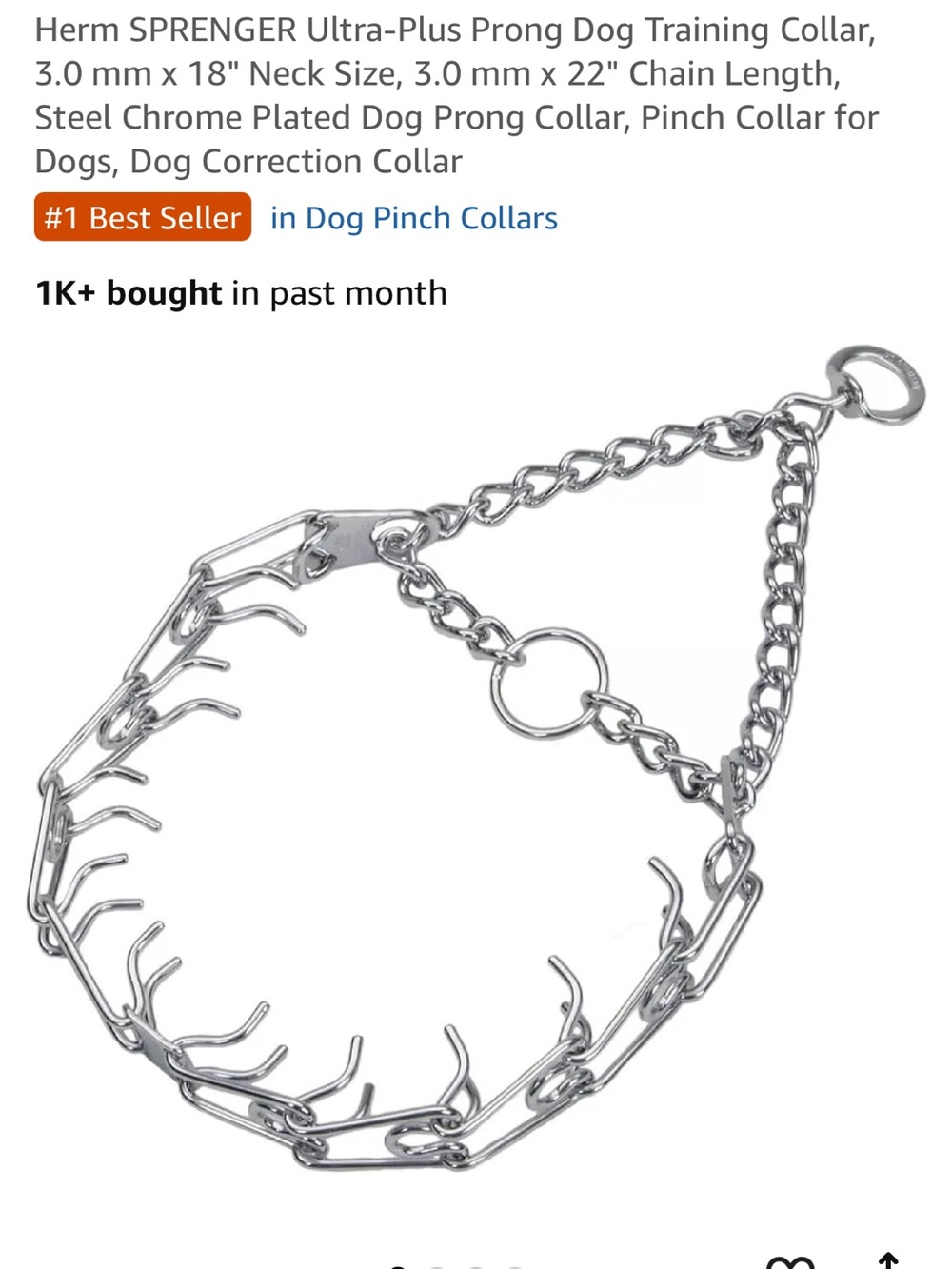 Sprenger ultra plus Chrome Prong Dog Training Collar - 3.0 mm